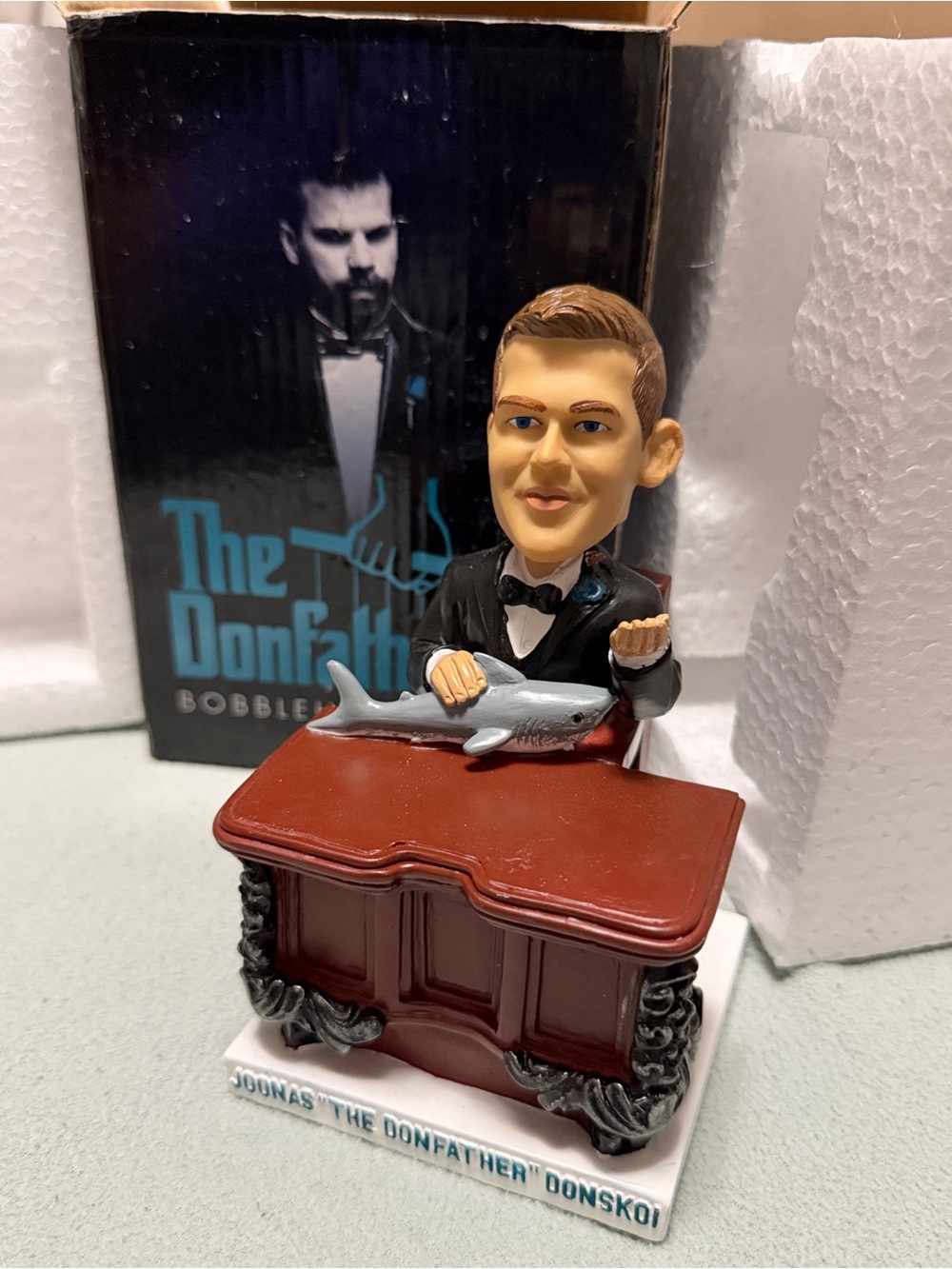 The Donfather Bobblehead — Black Suit with Brown Desk Accent